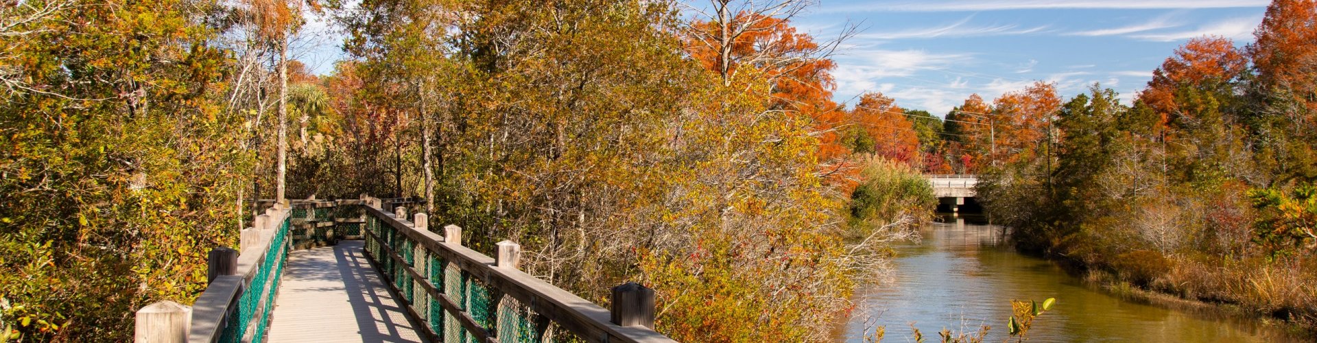 Evening riverside shot of Niceville, FL, US