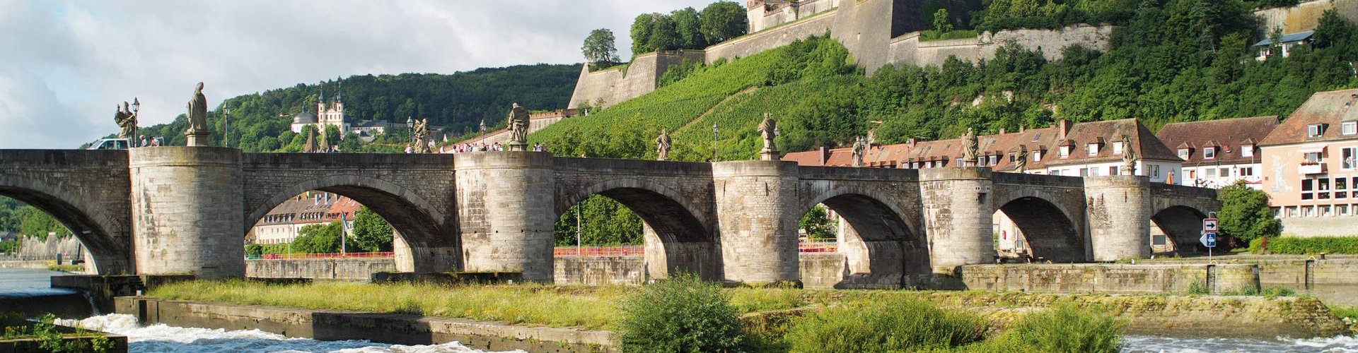 Evening riverside shot of Wurzburg, DE