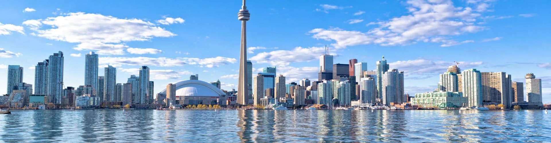 Evening riverside view of Toronto skyline