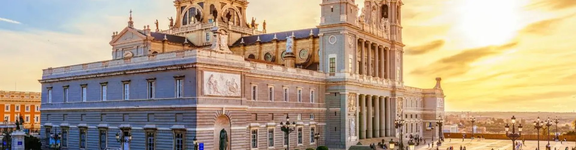 Evening riverside view of Madrid