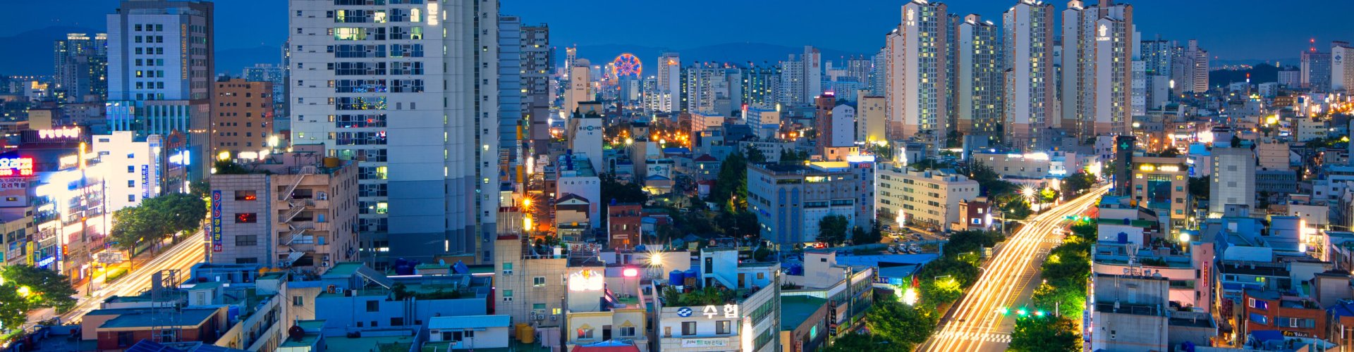 Evening riverside shot of Ulsan, KR