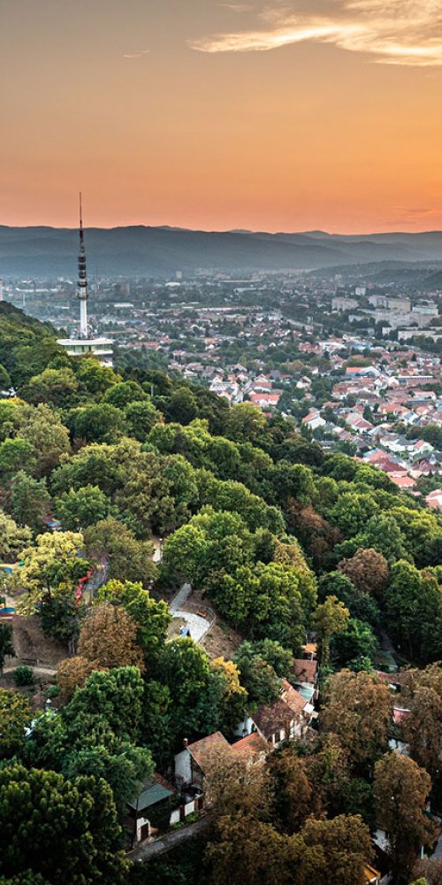Tram and street scene in Miskolc