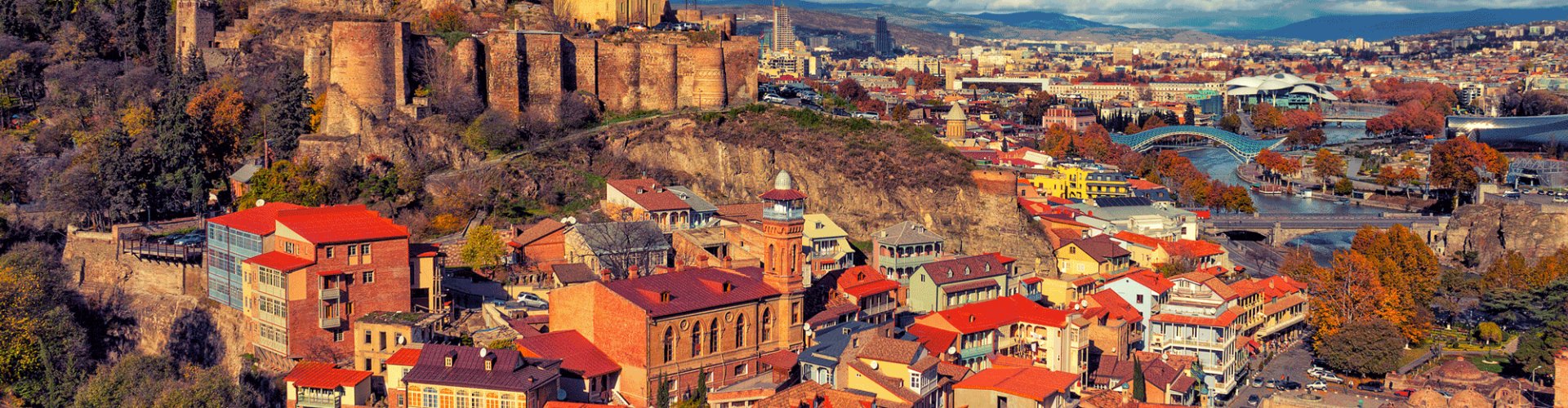 Evening riverside view of Tbilisi City, GE
