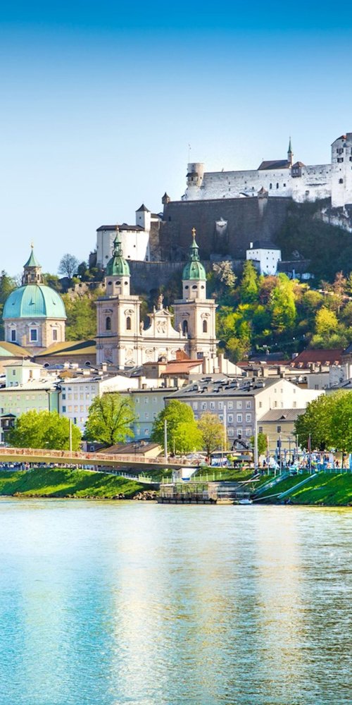 Salzburg tram amidst city streets