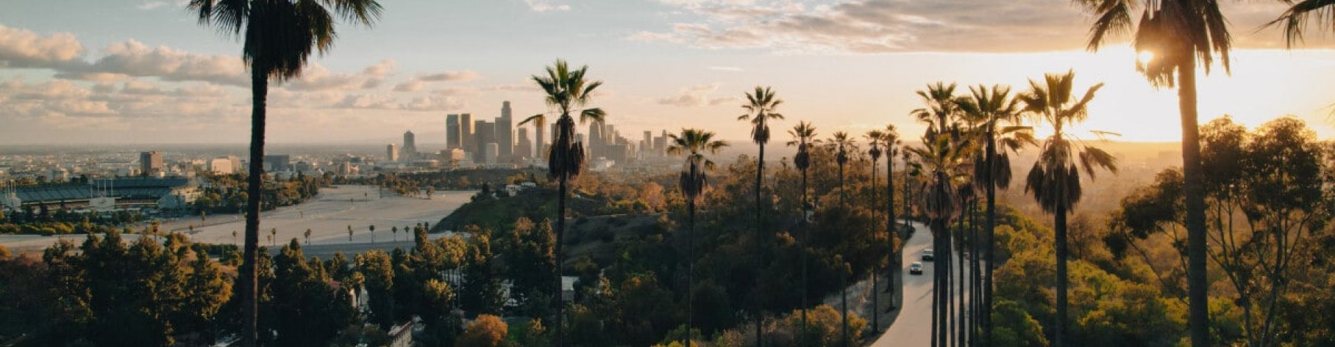 Evening riverside shot of Los Angeles, CA, US