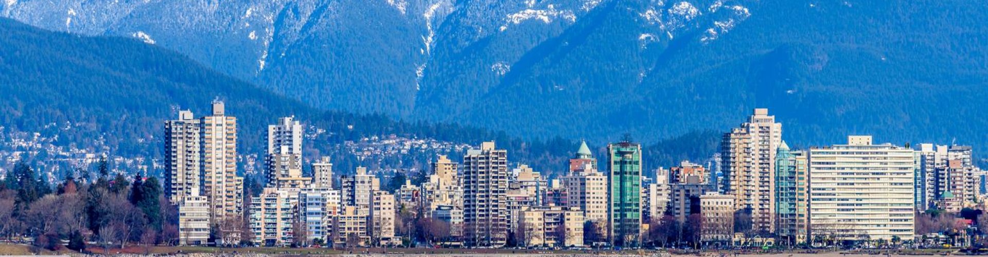 Evening riverside view of Vancouver skyline