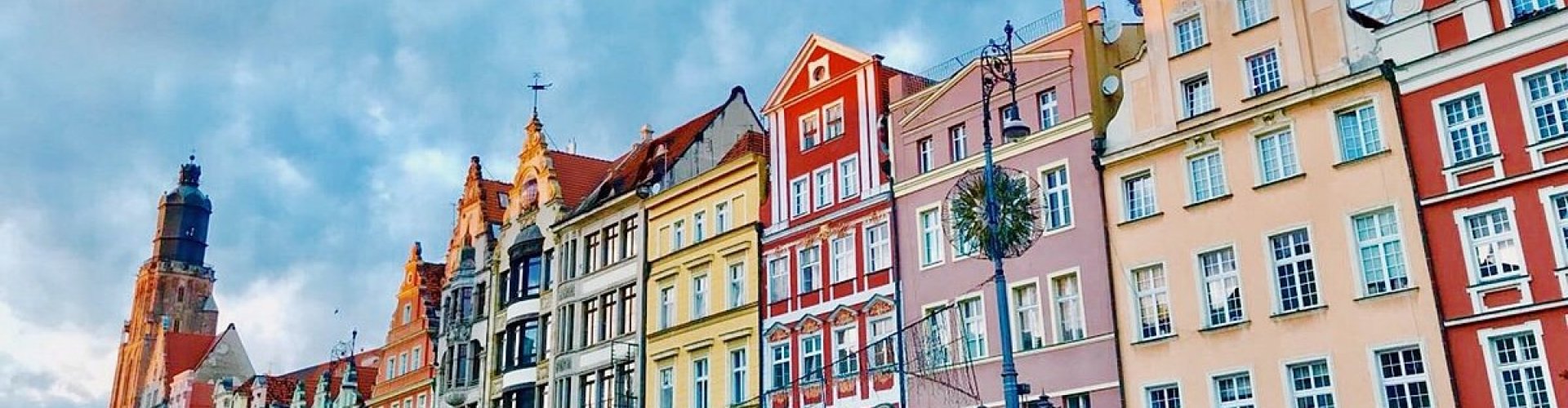 Evening riverside shot of Wrocław, Poland