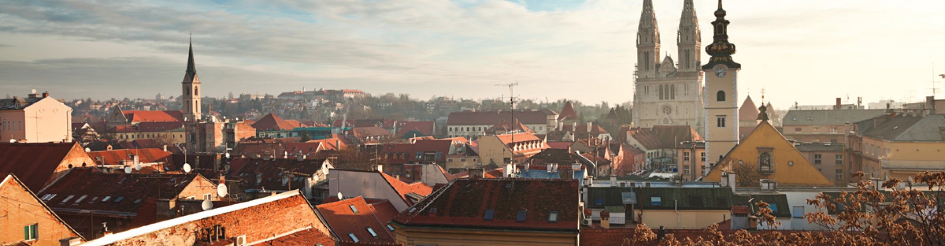 Evening riverside shot of Zagreb