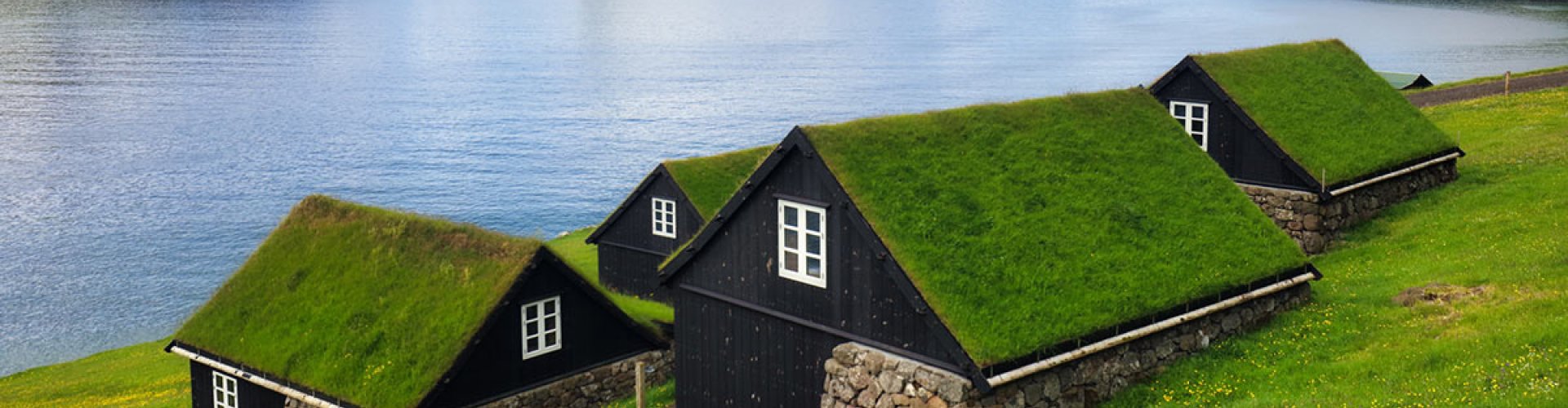 Evening riverside view in Faroe Islands, DK