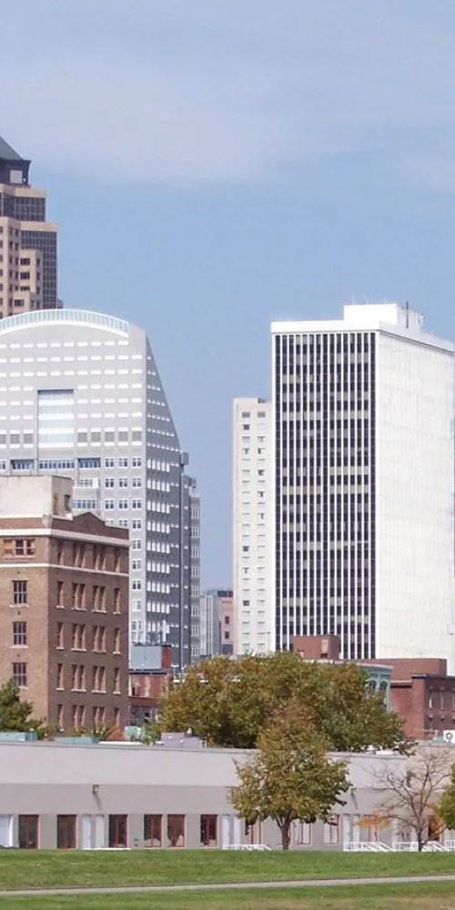 Bicycles parked near a Des Moines street
