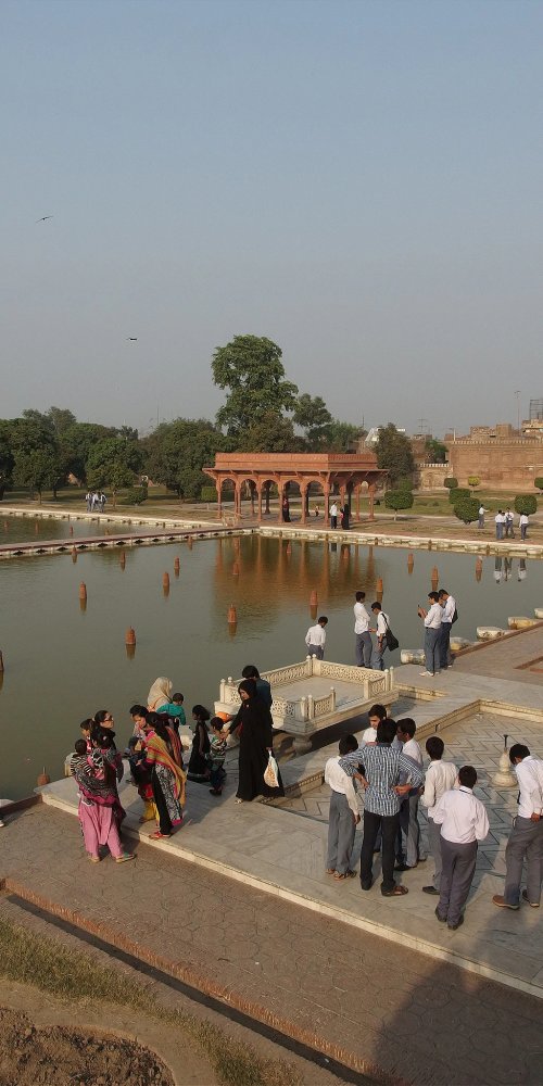 Street scene in Lahore with local transit