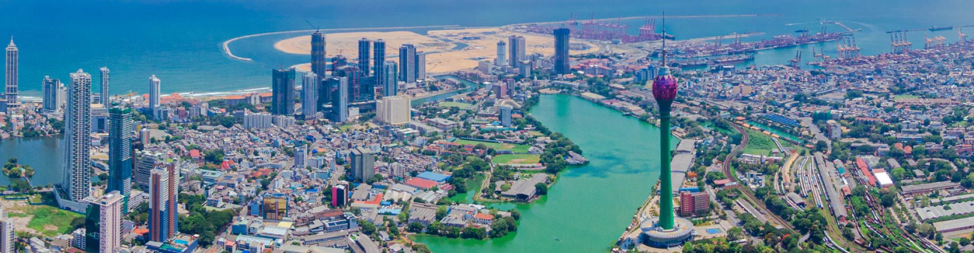 Evening riverside shot of Colombo, LK