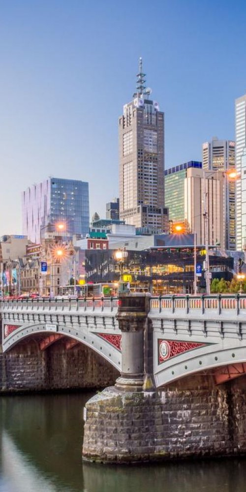 Tram on street in Melbourne, VI, AU