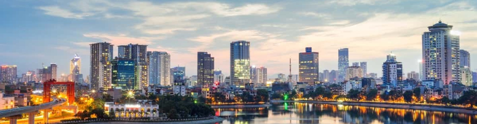 Evening riverside view of Hanoi, VN